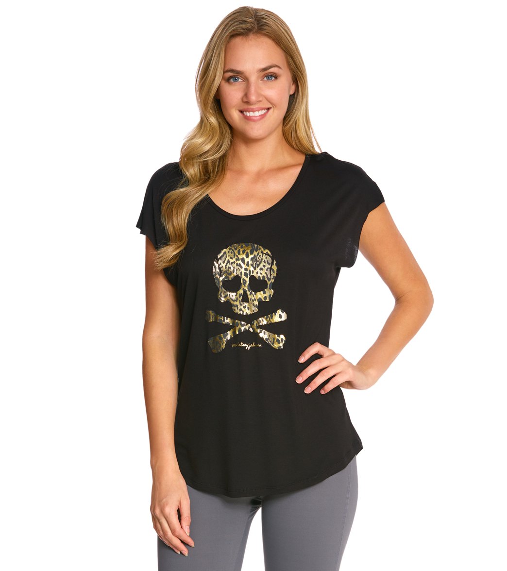 Betsey Johnson Leopard Skull Viscose Wedge Workout Tee